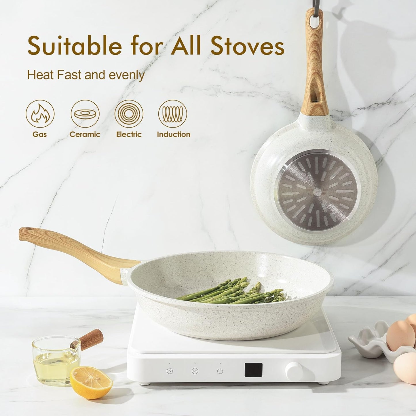 SENSARTE Nonstick Ceramic Frying Pan Skillet, 9.5 Inch Omelet Pan, Healthy Non Toxic Chef Pan, Induction Compatible Egg Pan with Heat Resistant Handle, PFAS-Free