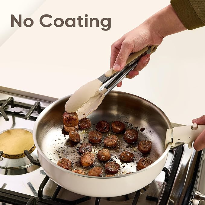 CAROTE 14pcs Pots and Pans Set, Stainless Steel Cookware Set Detachable Handle, Induction Kitchen Cookware Sets with Removable Handle, RV Cookware Set, Oven Safe, Camping Cookware, White