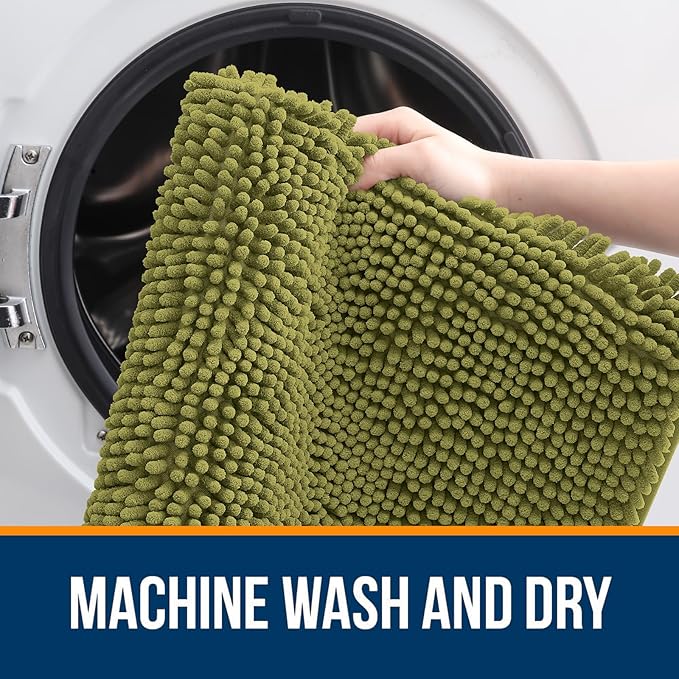 OLANLY Bathroom Rugs 36x24, Extra Soft Absorbent Chenille Bath Rugs, Rubber Backing Quick Dry, Machine Washable Bath Mats for Bathroom Floor, Tub and Shower, Home Decor Accessories, Willow Green