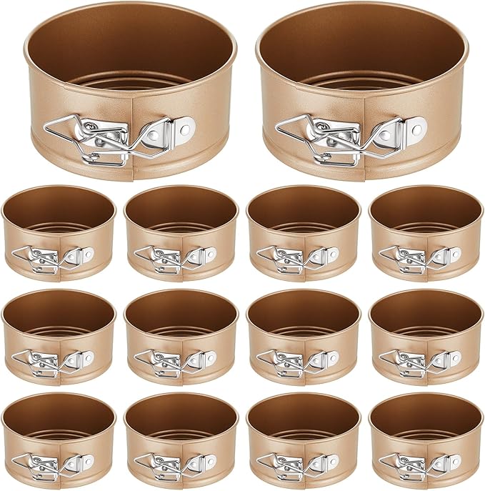 Sunnyray 12 Pcs 4 Inch Springform Pan for Baking Mini Cheesecake Pans with Removable Bottom Nonstick Leakproof Round Cake Mold Spring Form Molds for Mini Cheesecake Pizza and Quiches (Gold)