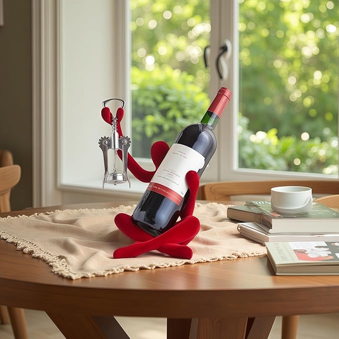 XINXUAN Abstract Wine Bottle Holder Home Decor, Resin Hollow-Out Design Decorative Wine Rack (Flocking - Red)