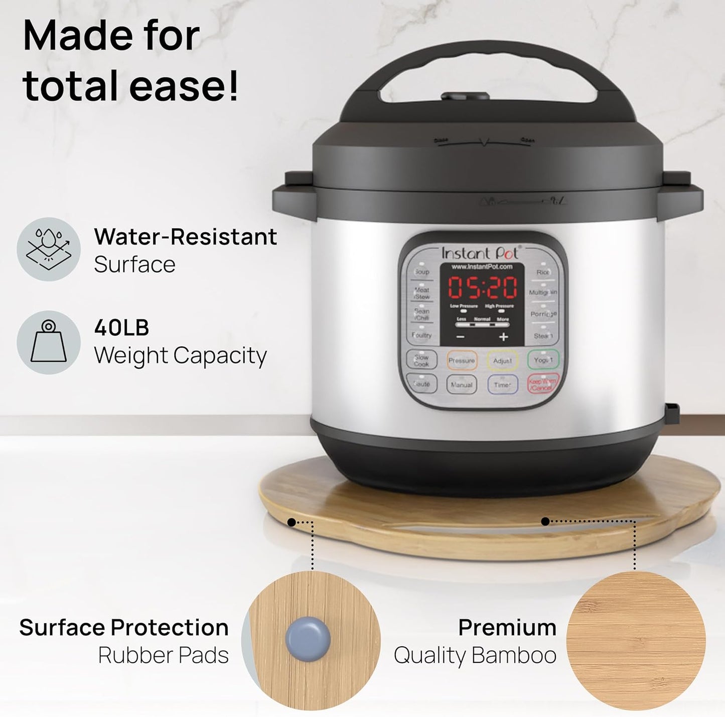 Ibyx Elegant Round Sliding Tray for Your Pressure Cooker, Air Fryer & Heavy Kitchen Appliances - Sturdy, Slides Easily from Under The Cabinet (Natural, 13”)