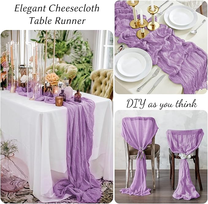 12 Pack Lavender Table Runner 10FT Cheesecloth Table Runner 21 x 120 inch Boho Gauze Cheese Cloth Table Runner Rustic Sheer Table Runner for Party Wedding Bridal Baby Shower Birthday Table Decor