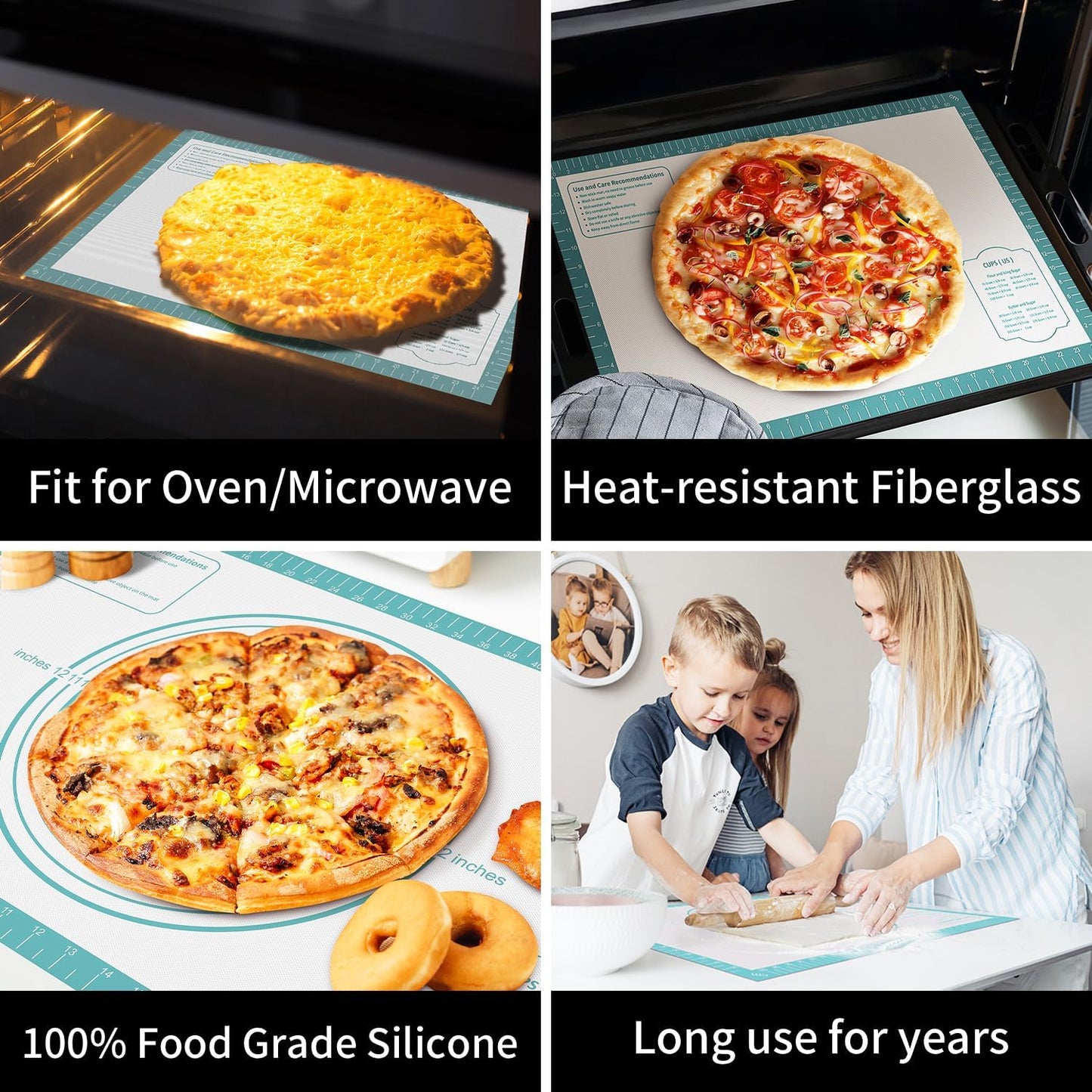 Non-Stick Silicone Baking Mat for Pastry, Dough Rolling, Cookie, Bread, Pie Crust - Nonslip Fondant Counter Mat, Oven Liner for Making Cookies, Macarons, Bread - Baking Essential Tools