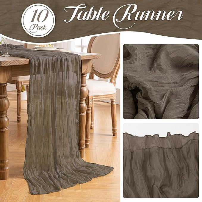 Leetaltree Taupe Cheesecloth Table Runner, 35x120 Inch Boho Rustic Cheese Cloth Runner, Decorative Runner for Bridal Baby Shower or Wedding Table Decorations