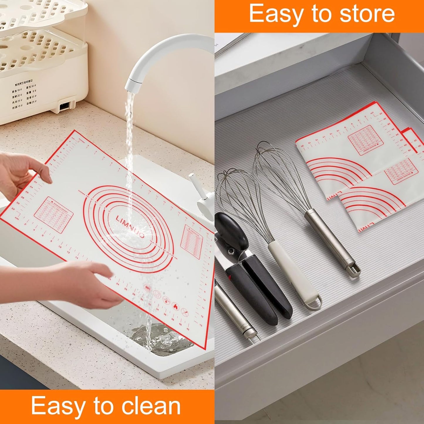 Silicone Baking Mat，Non Stick Rolling Dough with Measurements for Pie Pizza Cookies Fondant Making，Extra Thick Non Slip Silicone Pastry Mat