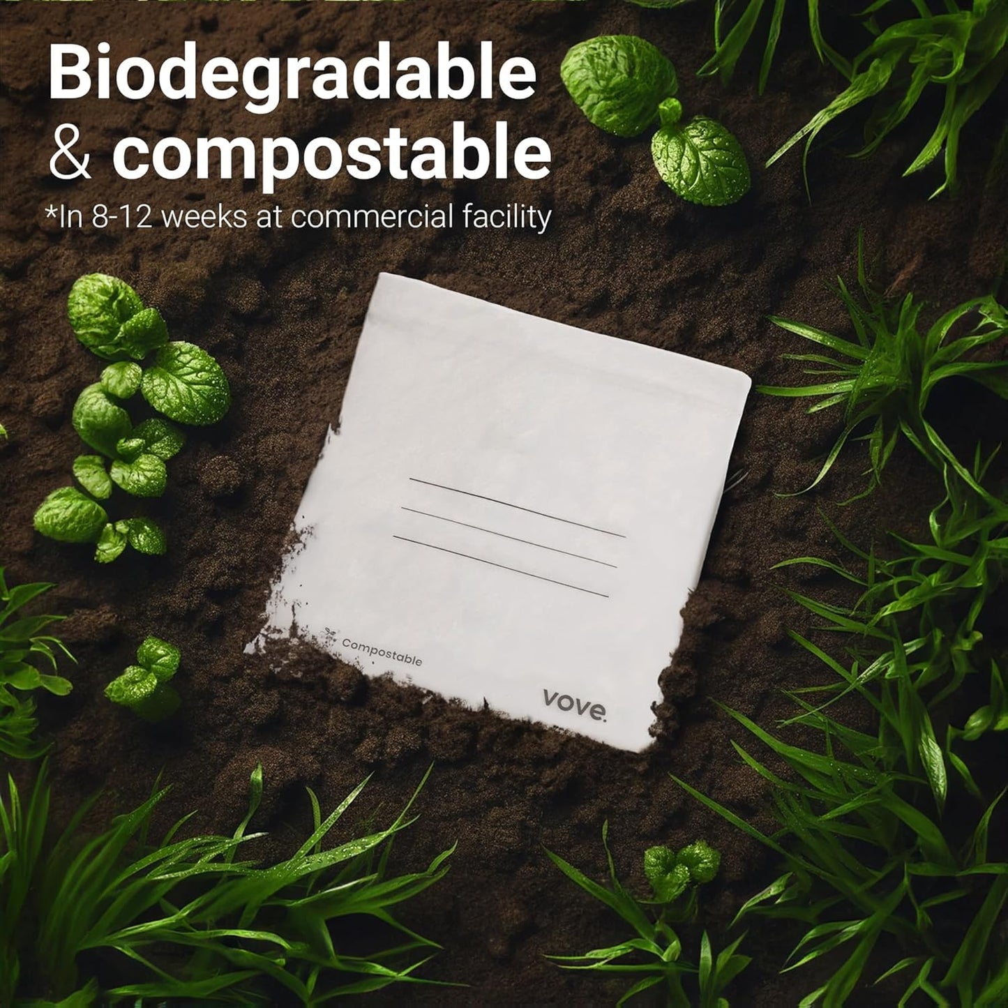 Vove Compostable Zip Bags | 30-Pack Quart Size (1L) | PLA PBAT Biodegradable Storage Bags | Certified Eco-Friendly Food Storage | Zero Waste Kitchen | Plastic-Free Sustainable Storage