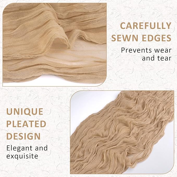 Cheesecloth Table Runner Champagne, Boho Rustic Cheesecloth Gauze, 35x120 Inches Champagne Cheese Cloth Runner for Weddings, Thanksgiving, and Party Decor, 1 Pack