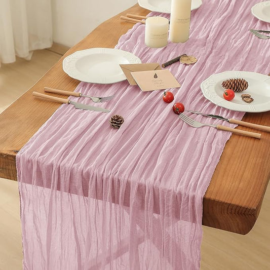 Leetaltree 1 Pack Pink Cheesecloth Table Runner, 35x120 Inch Boho Rustic Cheese Cloth Table Runner, Decorative Table Runners for Bridal Baby Shower Decorations or Wedding Table Decorations
