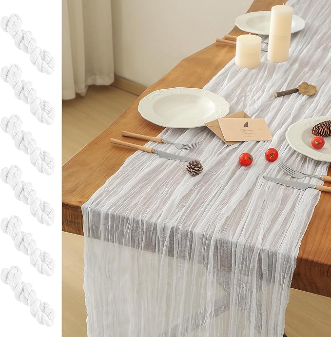 Leetaltree 6 Pack Ivory Cheesecloth Table Runner, 35x120 Inch Boho Rustic Cheese Cloth Table Runner, Decorative Table Runners for Bridal Baby Shower Decorations or Wedding Table Decorations