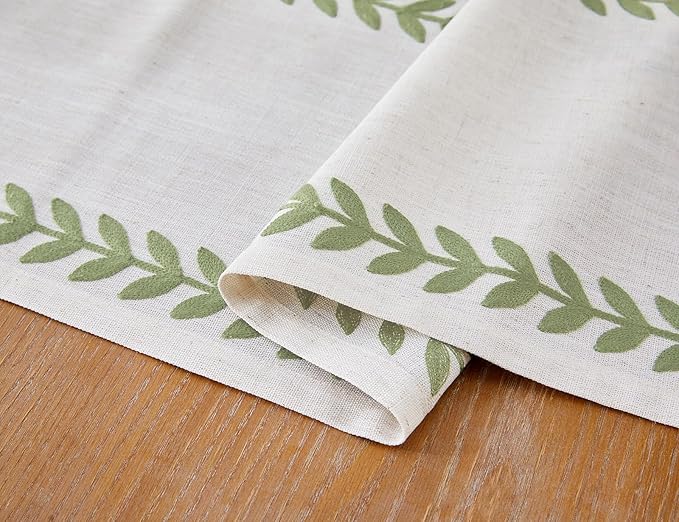 Wracra Embroidered Table Runner Irregular Willow Leaf Table Runners 72 Inches Long for Dresser Home Dining Table Decor,14 x 72 Inch, Light Sage Green