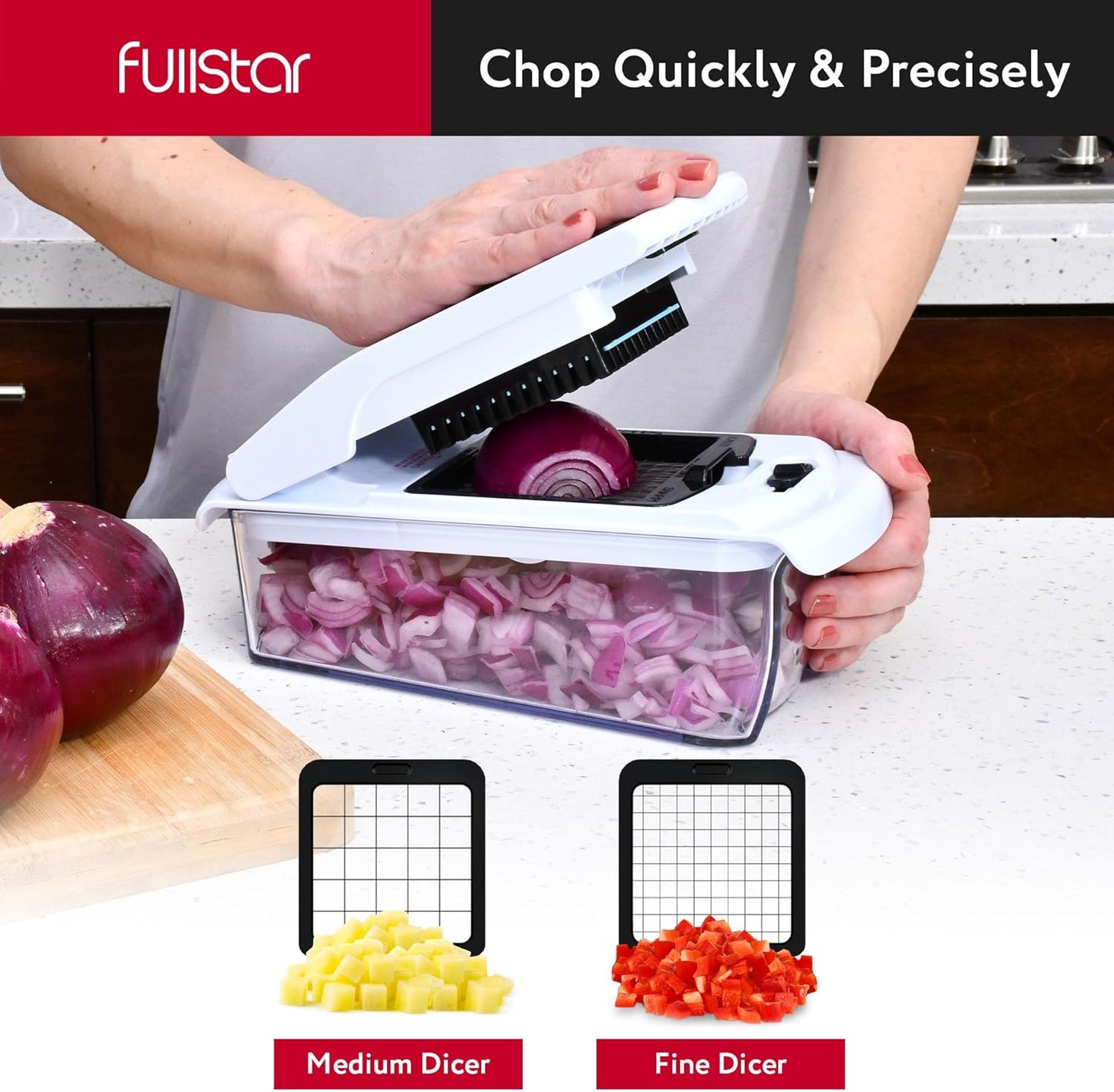 Fullstar Vegetable Chopper & Mandoline Slicer for Kitchen - Food Chopper with Container, Cheese Grater, Home Essentials & Kitchen Gadgets (All in 1, White)