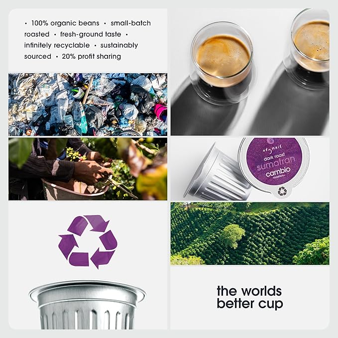Cambio Roasters Sumatran Keurig Organic Coffee K Cups, Only Aluminum Keurig Coffee Pods with Organic Beans, More Flavor & Longer Lasting Freshness, Sumatran Light Roast K Cups, 60 count