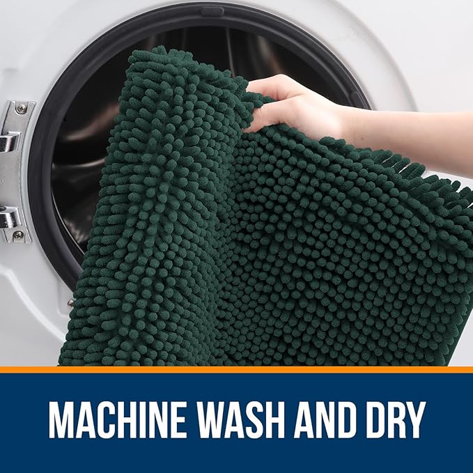 OLANLY Bathroom Rugs 47x24, Extra Soft Absorbent Chenille Bath Rugs, Rubber Backing Quick Dry, Machine Washable Bath Mats for Bathroom Floor, Tub and Shower, Home Decor Accessories, Blackish Green
