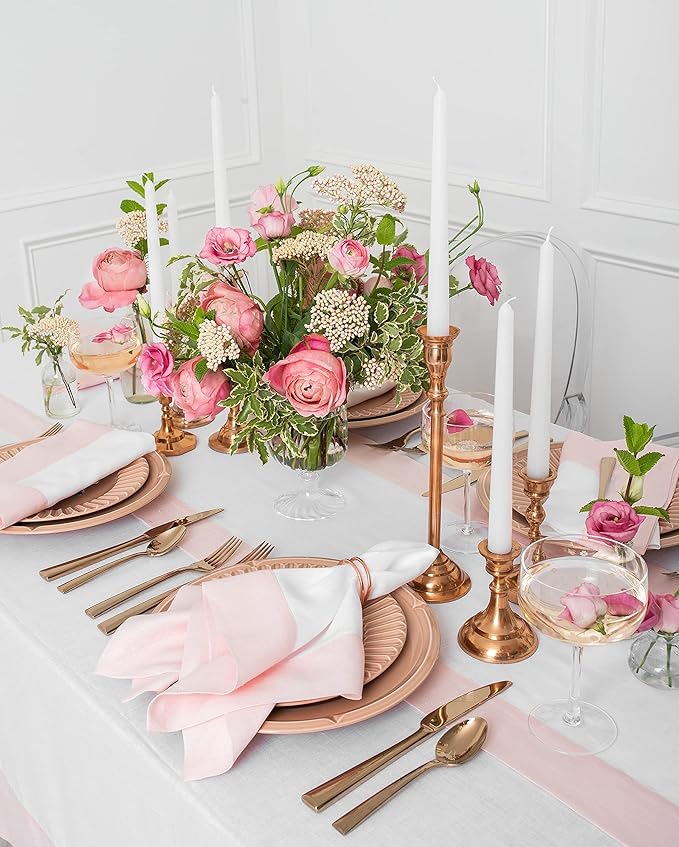 Solino Home Linen Table Runner 48 Inches - 100% Pure Linen Blush Pink and White Table Runner 14 x 48 Inch Ideal for Dresser and Coffee Tables, Christmas - Contempo