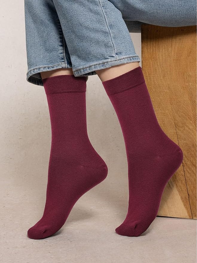 COTTON DAY Women's Soft Combed Cotton Dress Socks Seamless Toe Black White Gray Navy Blue Brown Beige