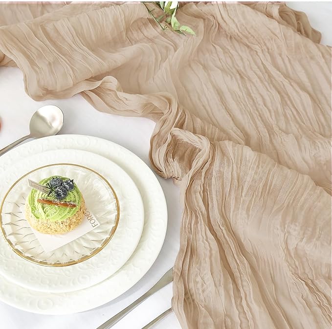 IVAPUPU 1 Pcs Cheesecloth Table Runner - 10ft Nude Boho Gauze Cheese Cloth Table Runners for Baby Shower Decoration Wedding Party Summer Garden Farmhouse