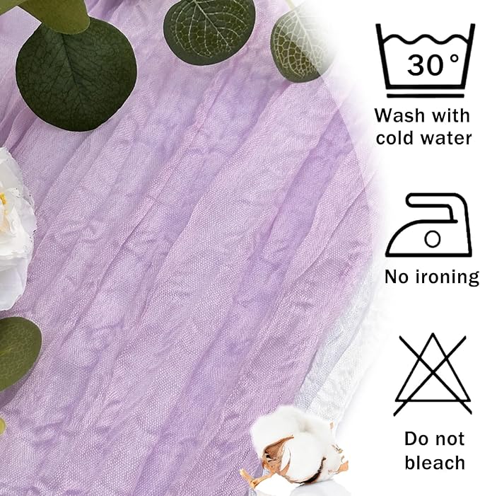 12 Pack Lavender Cheesecloth Table Runner 22x120 Inch-Naturally Dyed Colors Sheer Gauze Ivory Cheese Cloth Wedding Table Runner,Rustic Boho Crinkle Fabric, Reception, Bridal Shower