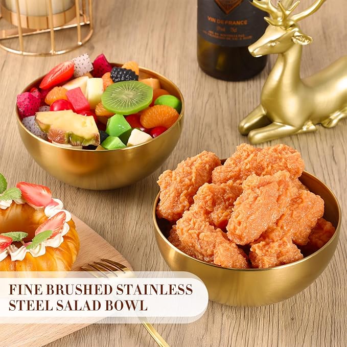 Nuogo 6 Pcs Stainless Steel Gold Mixing Bowls Christmas Gold Esthetician Bowls for Christmas First Holy Communion Wedding Party Facial Cereal Rice Noddle Fruit Cooking Baking Serving(5.9 Inches)