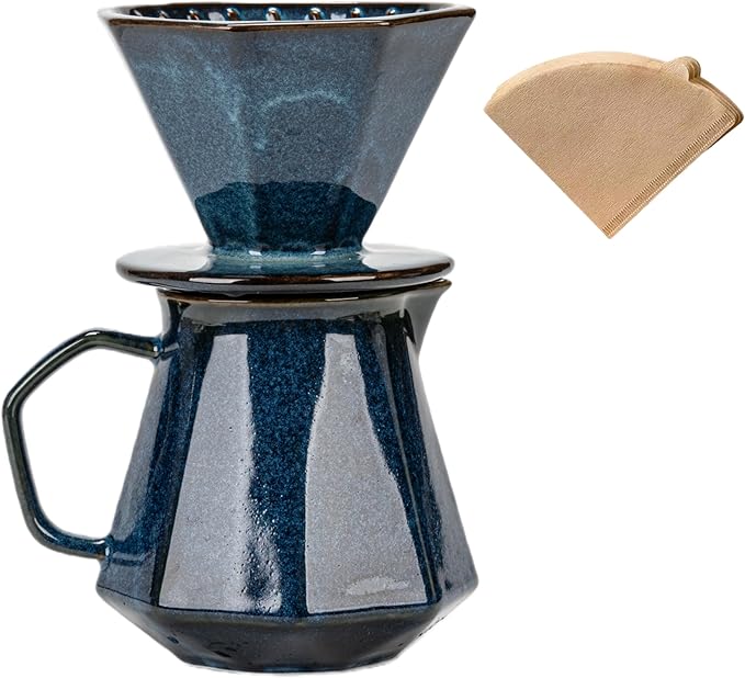 Pour Over Coffee Maker,Ceramic Coffee Maker With 40 pcs Paper Filter，22oz/650ml Pour Over Coffee Dripper