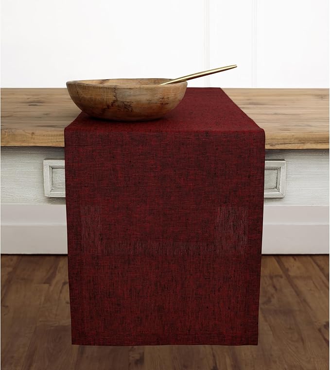 Solino Home Linen Table Runner 72 Inches Long - Athena, 100% Pure Linen Red Garnet Dining Table Runner 14 x 72 Inch for Christmas, Holiday, Winter, New Year