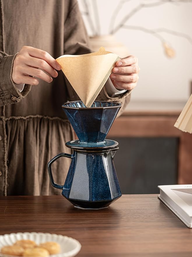 Pour Over Coffee Maker,Ceramic Coffee Maker With 40 pcs Paper Filter，22oz/650ml Pour Over Coffee Dripper