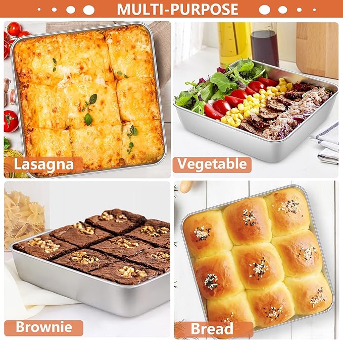 LIANYU 9 Inch Square Cake Pan, Stainless Steel Baking Lasagna Brownie Bread Pan, Perfect for Birthday Party Wedding, Oven & Dishwasher Safe