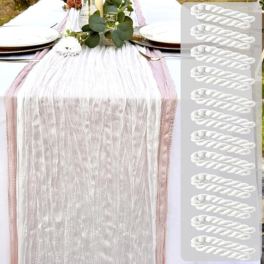 12 Pack White Cheesecloth Table Runner 22x120 Inch-Naturally Dyed Colors Sheer Gauze Cheese Cloth Wedding Table Runner,Rustic Boho Crinkle Fabric, Reception, Bridal Shower,Farmhouse Dining Decor