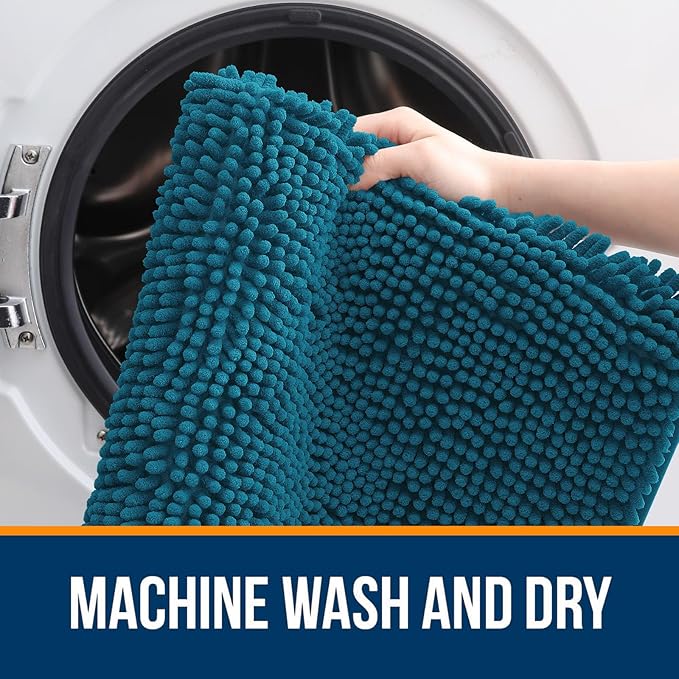 OLANLY Bathroom Rugs 59x20, Extra Soft Absorbent Chenille Bath Rugs, Rubber Backing Quick Dry, Machine Washable Bath Mats for Bathroom Floor, Tub and Shower, Home Decor Accessories, Peacock Blue