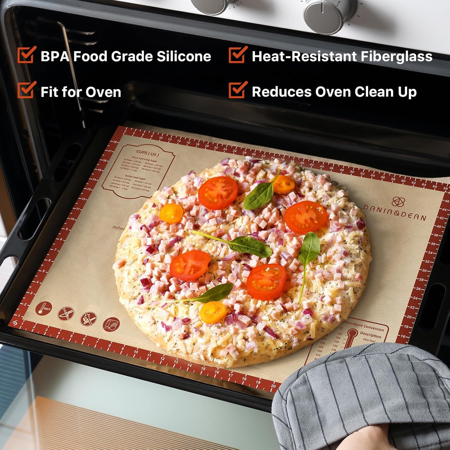 Silicone Baking Mat,28" x 20" Extra Thick Large Non Stick Sheet Mat with Measurement Non-slip Dough Rolling Mat,Reusable Food Grade Silicone Counter Mat for Making Cookies,Macarons,Bread and Pastry