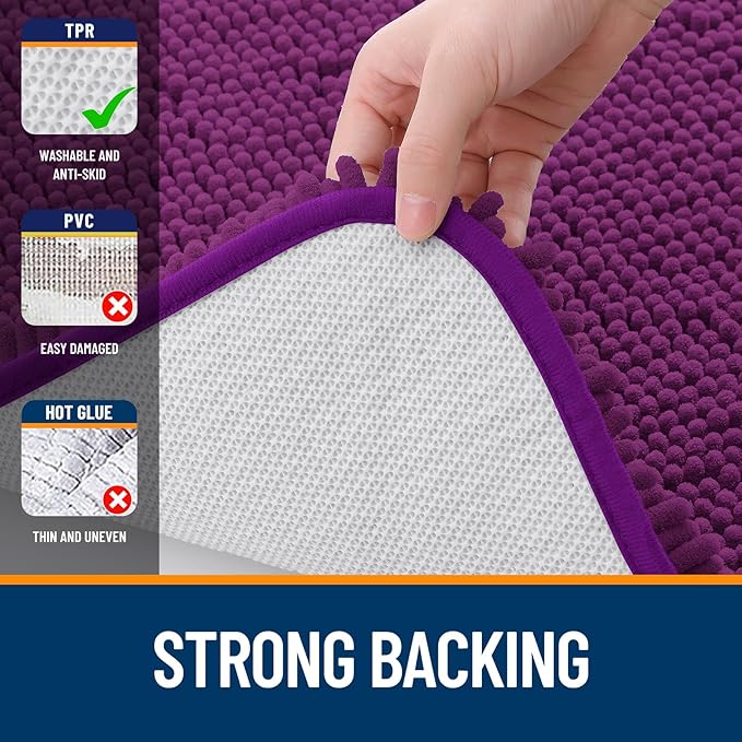 OLANLY Bathroom Rugs 30x20, Extra Soft Absorbent Chenille Bath Rugs, Rubber Backing Quick Dry, Machine Washable Bath Mats for Bathroom Floor, Tub and Shower, Home Decor Accessories, Purple