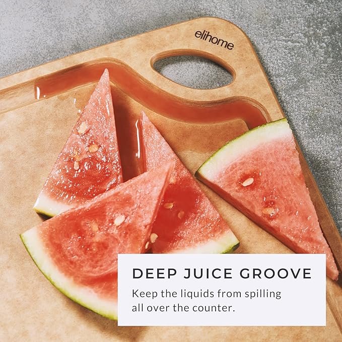 Elihome Classic Series 3-in-1 Cutting Board Set for Kitchen, Natural Wood Fiber Composite, Dishwasher Safe, Eco-Friendly, Juice Grooves with Easy Grip Handles,Non Porous, BPA Free, Made in USA