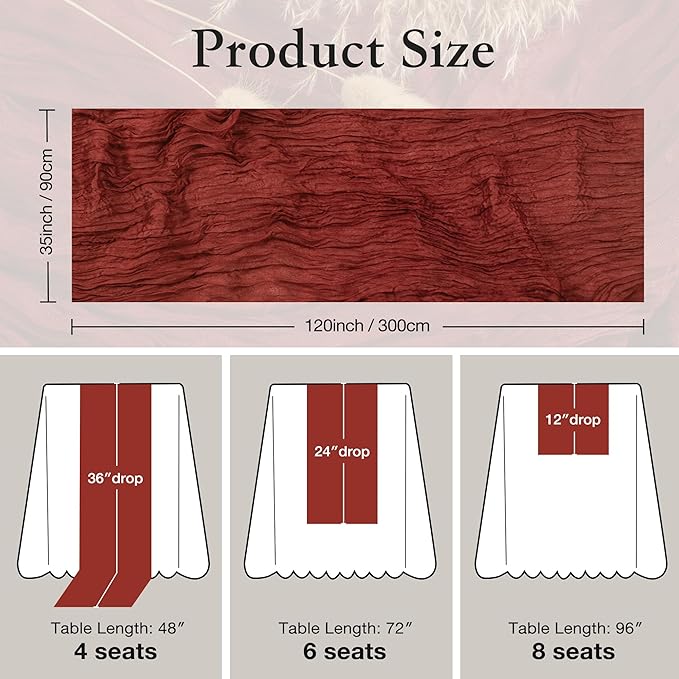 1 Pack Terracotta Christmas Table Runner,35x120 Inch Boho Rustic Decorative Table Runner for Bridal Baby Shower or Wedding Table Decorations