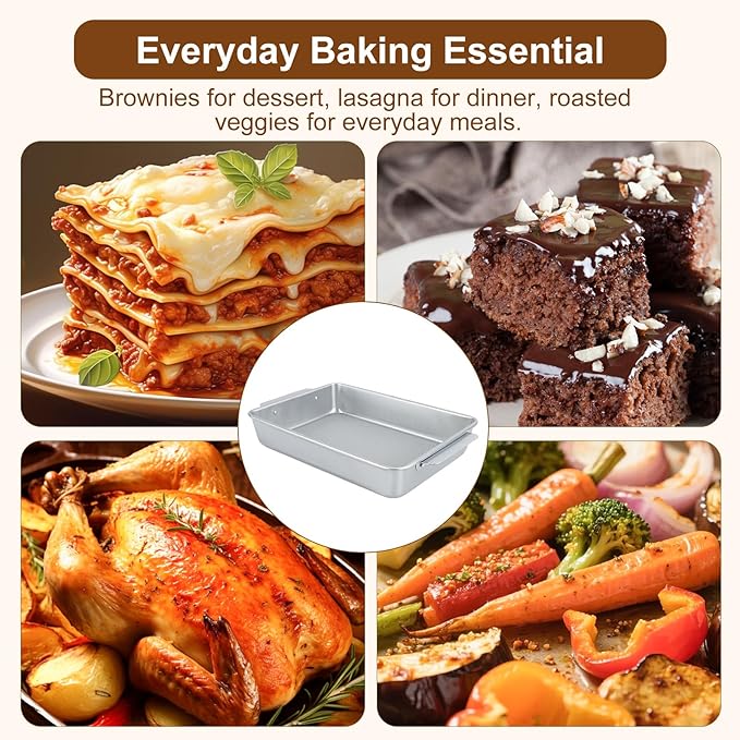 9x13 Baking Pan with Easy-Grip Handles, Aluminized Steel Textured Nonstick Rectangle Cake Pan, Deep Brownie & Lasagna Pan, Warp-Resistant Heavy-Duty Bakeware for Family Meals