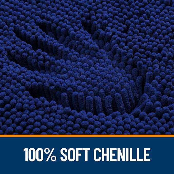 OLANLY Bathroom Rugs 40x32, Extra Soft Absorbent Chenille Bath Rugs, Rubber Backing Quick Dry, Machine Washable Bath Mats for Bathroom Floor, Tub and Shower, Home Decor Accessories, Navy