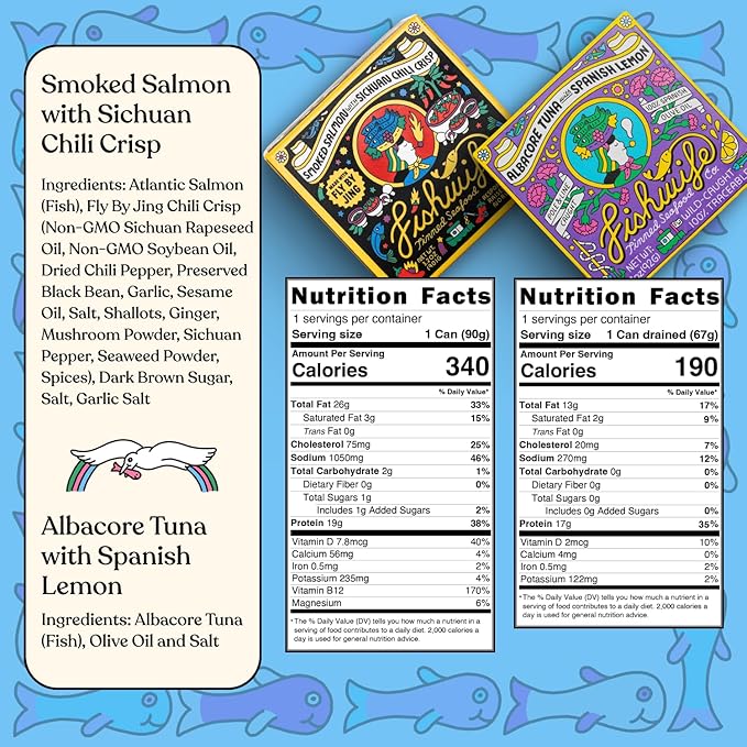 Fishwife Starter 7-Pack (Variety of Tinned Seafood including Smoked Salmon, Rainbow Trout, Sardines, Tuna & More!) | Gluten Free, High Protein, Omega-3s | Hand-Packed