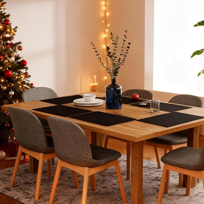 Encasa XO Dining Placemat Set of 6 | Solid Solid Black Color | Fine Ribbed Cotton Table mat | Size 19x13 in |for Dining Table Fall Decoration, Holiday & Christmas Festivals - Machine Washable