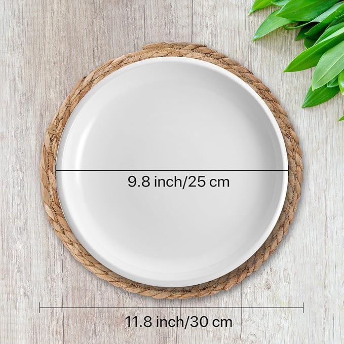 Niviy Round Woven Placemats Set of 4, with 72 Inches Long Farmhouse Macrame Table Runner Burlap Cotton Linen Table Runners Chargers for Dinner Plates, Beige & Brown