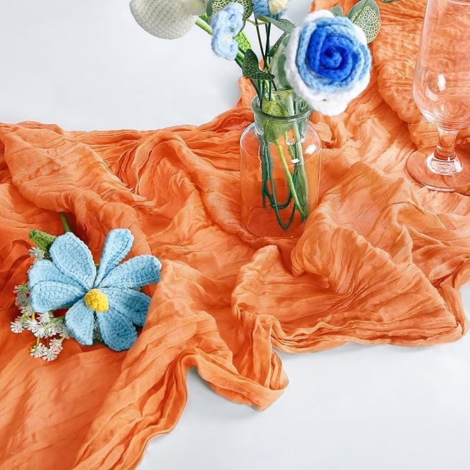 6-Pack Orange Cheesecloth Table Runners – 10FT (35x120 Inch) Boho Rustic Gauze Fabric Cheese Cloth Table Runner for Weddings, Baby Showers, Bridal Shower, Farmhouse & Birthday Party Decor