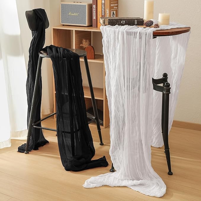 Leetaltree 6 Pack Black Cheesecloth Table Runner, 35x120 Inch Boho Rustic Cheese Cloth Table Runner, Decorative Table Runners for Bridal Baby Shower Decorations or Wedding Table Decorations