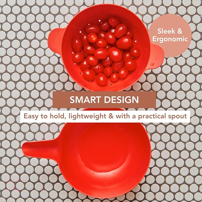EKOBO Large Mixing Bowl and Colander Set Tomato – 135 oz BPA-Free Eco-Composite – Nesting Kitchen Mixing Bowls for Washing Mixing Serving – Dishwasher Safe Essential Bowl Set