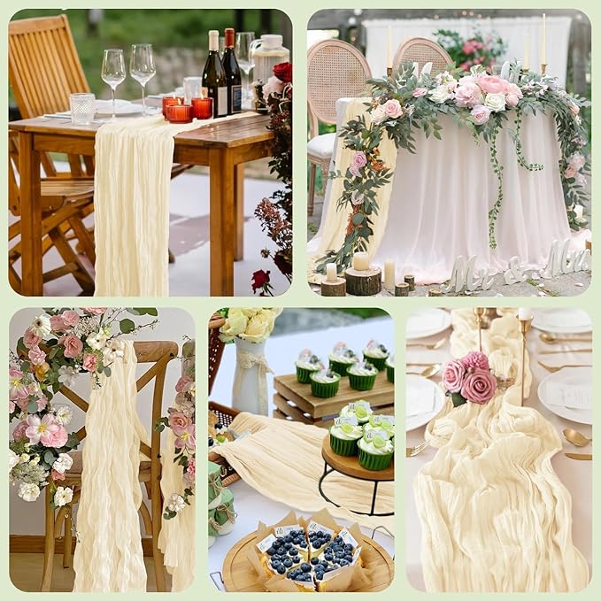 Wokceer Cheesecloth Table Runner 6 Pack 10FT Beige Christmas Gauze Cheese Cloth Table Runner for Party Long Rustic Sheer Table Runners for Baby Bridal Shower Wedding Easter Table Decor