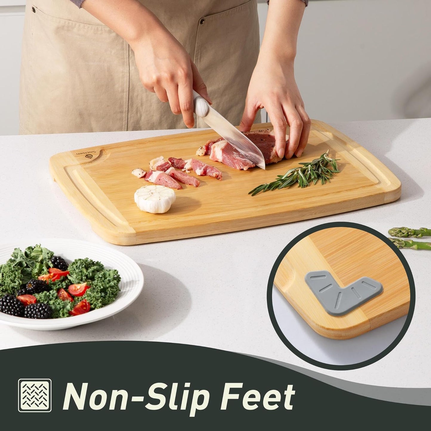 Bamboo Cutting Board Set Non Slip Feet with Holder Over Sink Tablas Para Picar Cocina Tabua Madeira Corte Carne Bambu Alimentos Cortar Madera Juego Regalos Cumpleaños Navidad Mujer Mama Abuela Papa