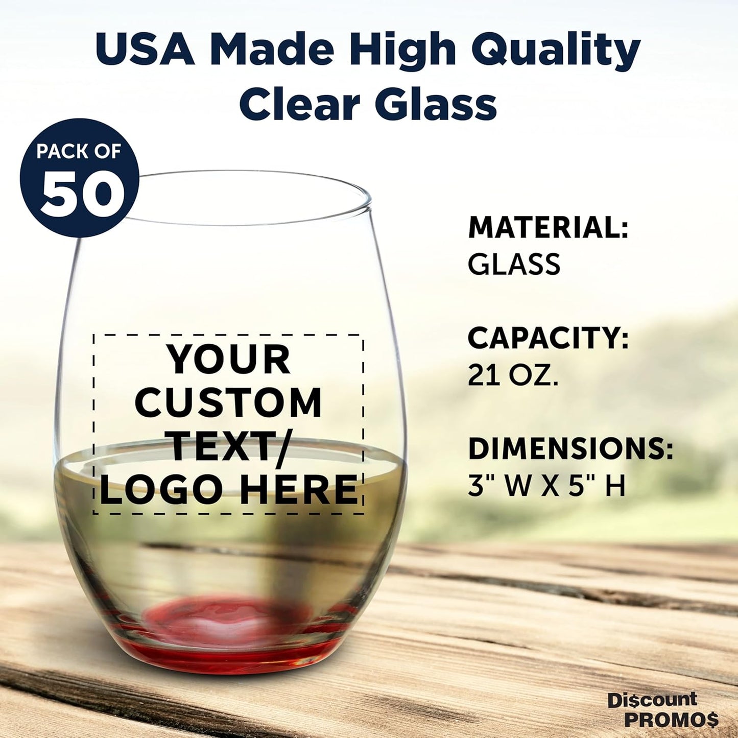 DISCOUNT PROMOS 50 ARC Stemless Wine Glasses Set, 21 oz. - Customizable Text, Logo - Chardonnay, Cabernet, Merlot, Sauvignon - Red
