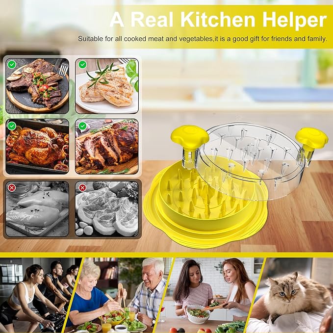 Chicken Shredder Large Chicken Breast Shredder Tool Twist with Brush&Fork, Visible Meat Shredder Machine, Anti-Slip Strip, Ergonomic Handle, BPA Free, Suitable for Pork Beef Chicken(Yellow)