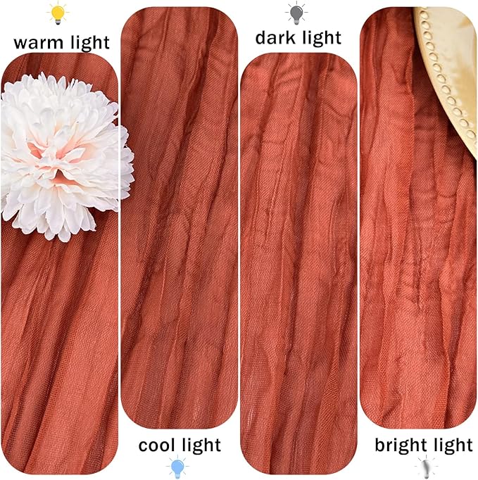 12 Pack Terracotta Cheesecloth Table Runner 22x120 Inch-Naturally Dyed Colors Sheer Gauze Cheese Cloth Wedding Bridal Shower Birthday Party Thanksgiving Table Runner Fall Decor