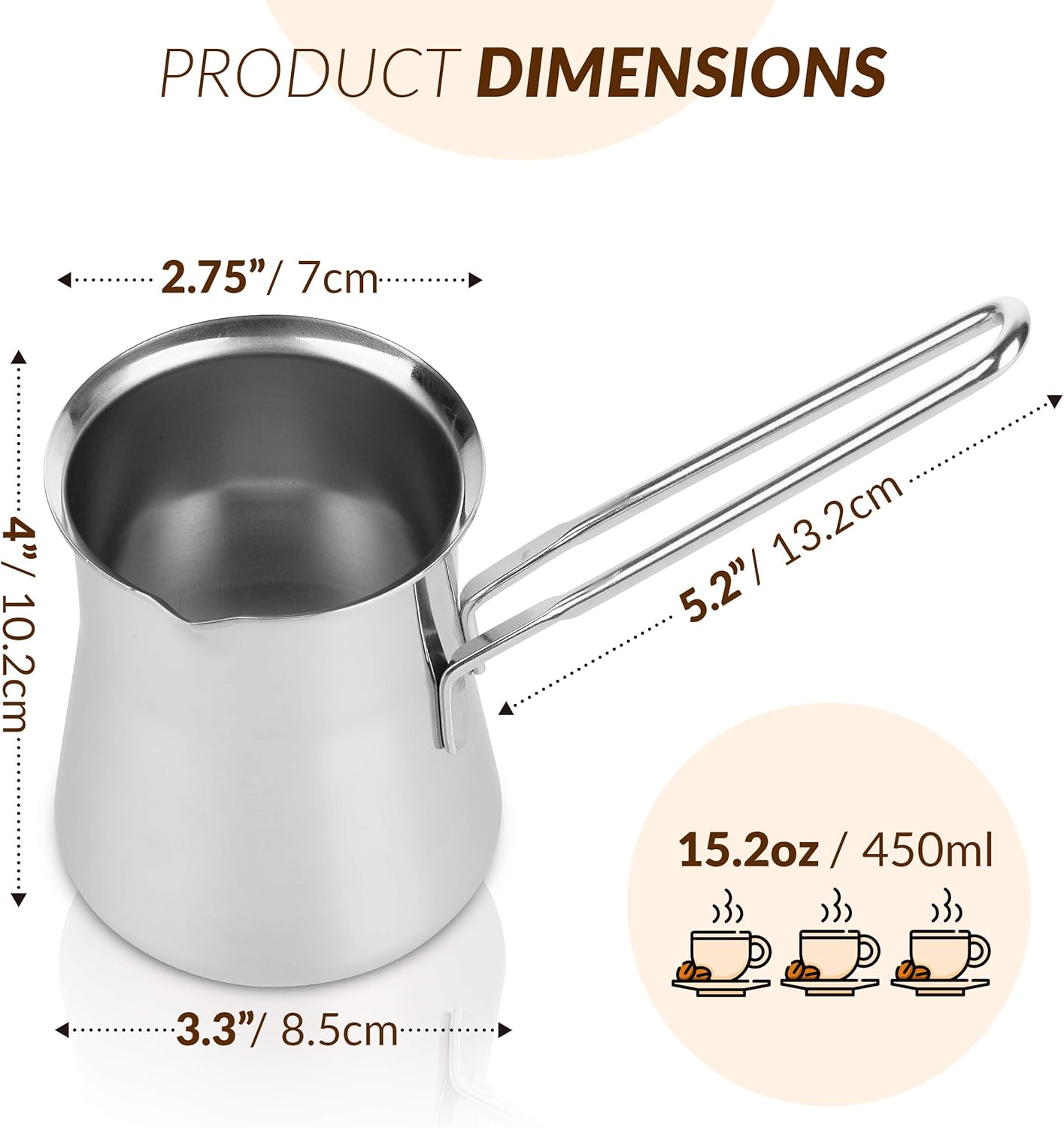 Quality Turkish Coffee Pot - Turkish Coffee Maker, Chai Pot, Arabic Coffee Pot, Briki Greek Coffee Pot, Greek Briki, Turkish Coffee Cezve, Turkish Coffee Pot Ibrik (15oz)