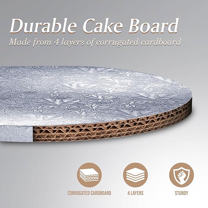 Cakebon Cake Boards - Sturdy 1/2 Inch Thick Drums - 8 Inch Professional Smooth Straight Edges Silver 1-Pack