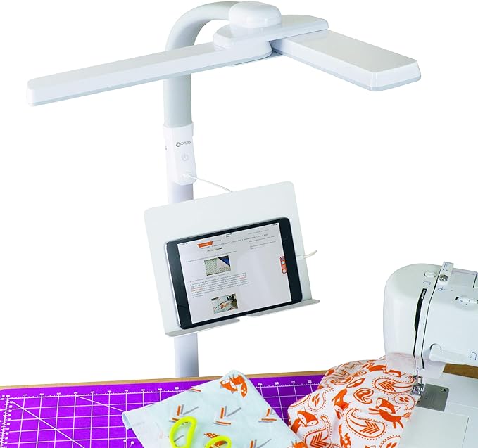 Ottlite Dual Shade LED Standing Floor Lamp with Adjustable Stand - Wide Range of Illumination with Built-in 2.1A USB Charging Port and Flexible Neck - 4 Brightness Settings for Reading & Studying