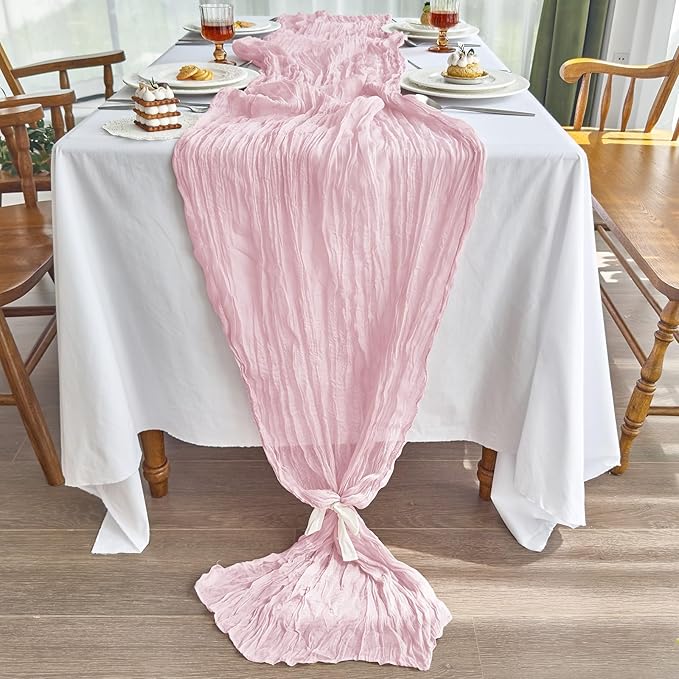 IVAPUPU 8 Pcs Cheesecloth Table Runner - 10ft Pink Boho Gauze Cheese Cloth Table Runners for Baby Shower Decoration Wedding Party Summer Garden Farmhouse